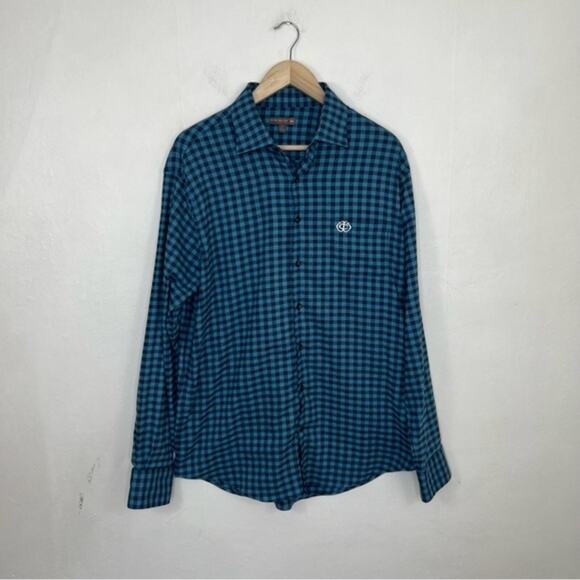 Peter Millar Crown Sport Blue Vedder Gingham Shirt Performance Flannel Size L - Picture 2 of 13